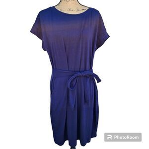 Fashion Faux Wrap Tie Dress Womens SZ XL Simple Comfort Summer Basic Casual Navy